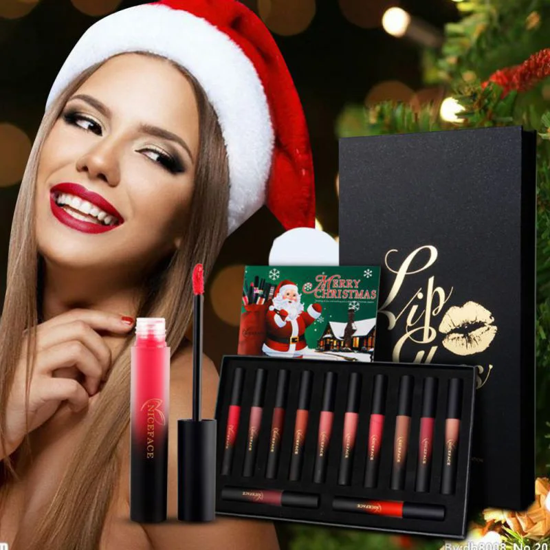12pcs Matte Lip gloss Liquid Lipstick Women Makeup Set Christmas Gift with Christmas Card Best Gift