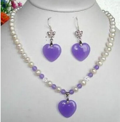 

hot sell 7-8MM White Akoya Pearl & Alexandrite Pendants Necklace 18"+ earrings