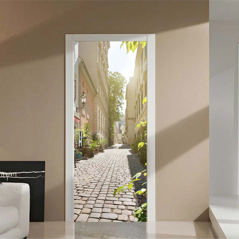 ПВХ водостойкая самоклеящаяся фотонаклейка на дверь европейский город уличный вид кафе гостиная дверь украшение 3D обои