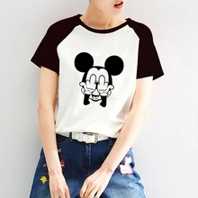 Fuck Mouse Print Raglan Short Sleeve Tshirt Raglaned T shirt Women Gothic Grunge Heavy Metal Music Band T-shirt Tee Shirts