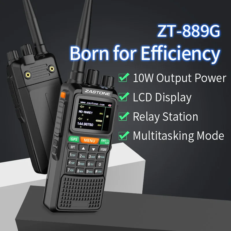 

1pc Zastone ZT-889G 10w walkie talkie 10w radio vhf uhf 999 channels GPS location PMR446 ham radio
