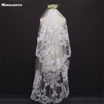 

New Arrival 1.8 Meters Two Layers Lace Appliques White Ivory Wedding Veil Elegant 1.8 M Bridal Veil