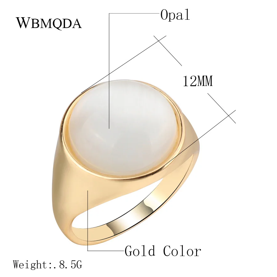 2018 Fashion Round White Opal Stone Ring Gold Color Engagement Wedding Rings For Women Minimalist Bulgaria Jewelry