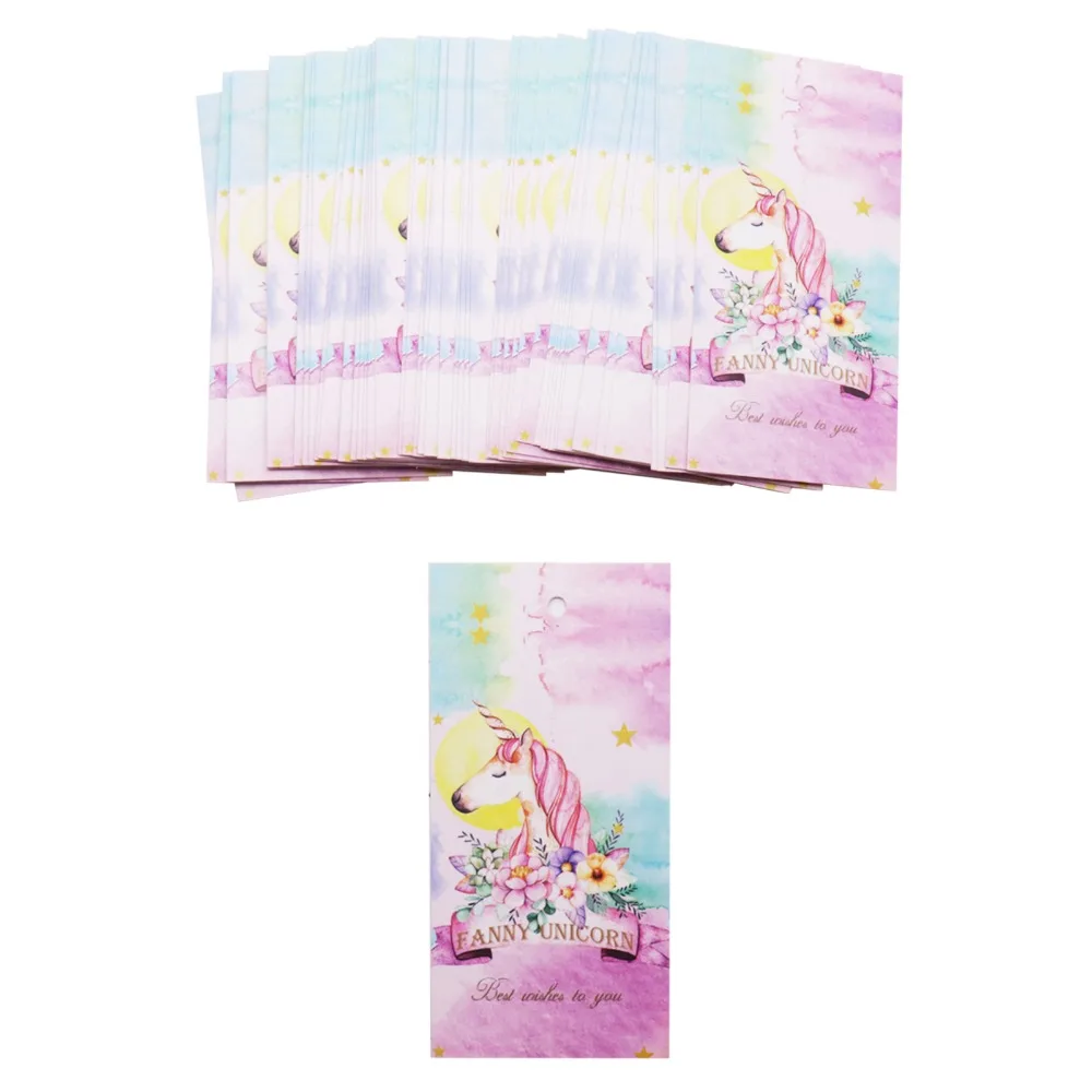

100pcs/lot Unicorn Paper Tag Unicorn Theme Party Favor Gifts Birthday Party Supplies Wedding Decoration Packaging Label 9x4.5cm