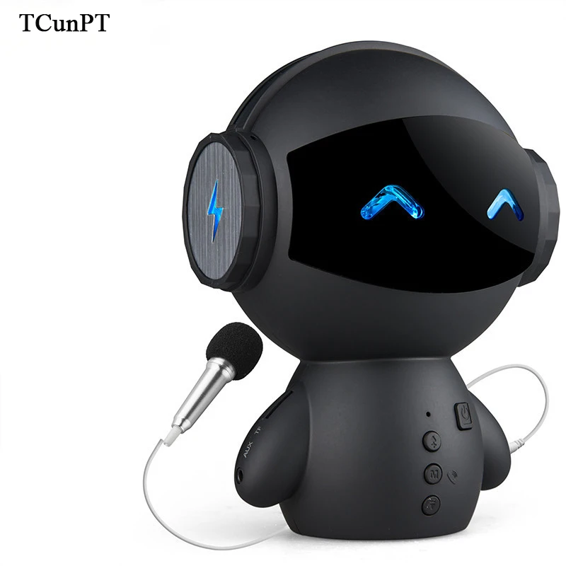 

TCunPT New Mini Cartoon Robot Bluetooth Speaker Wireless with Stereo Handsfree Power Bank Support AUX TF MP3 Player for Lover