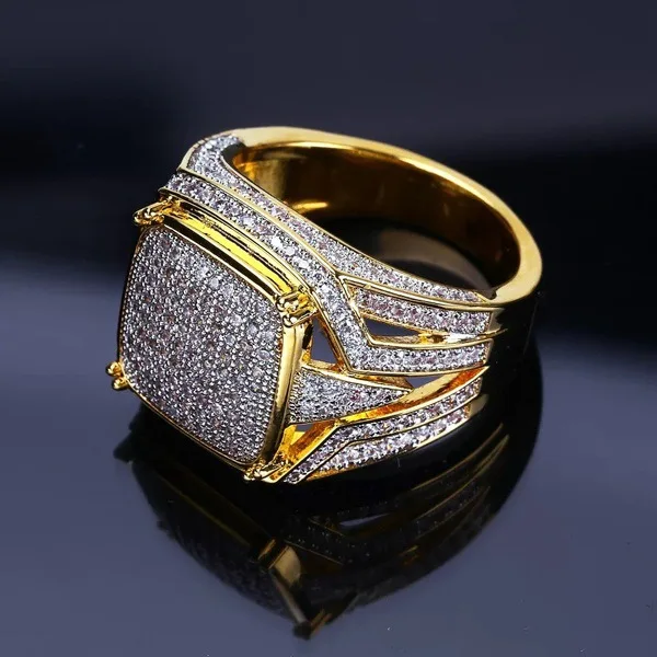 Высокое качество, винтажные мужские кольца перстни, полное с камнем, CZ Кристалл, Золотое кольцо, мужские ювелирные изделия, обручальное кольцо, обручальное модное ювелирное изделие