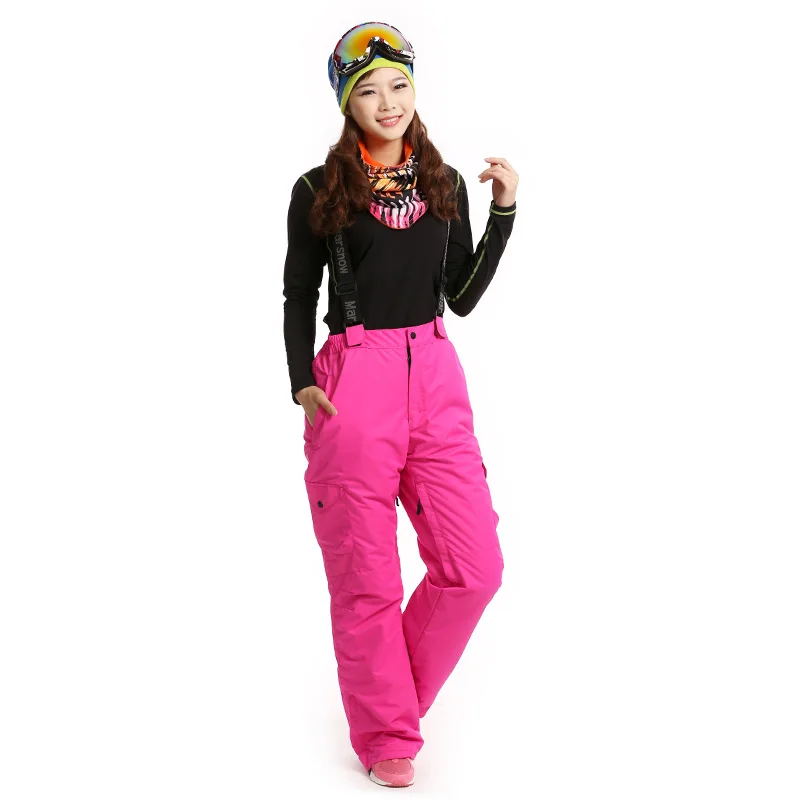 Snowboard Pants Female Trousers with straps New Outdoor Sport waterproof Warm Hiking Snow Mountain ski Winter pants for women - Цвет: rose