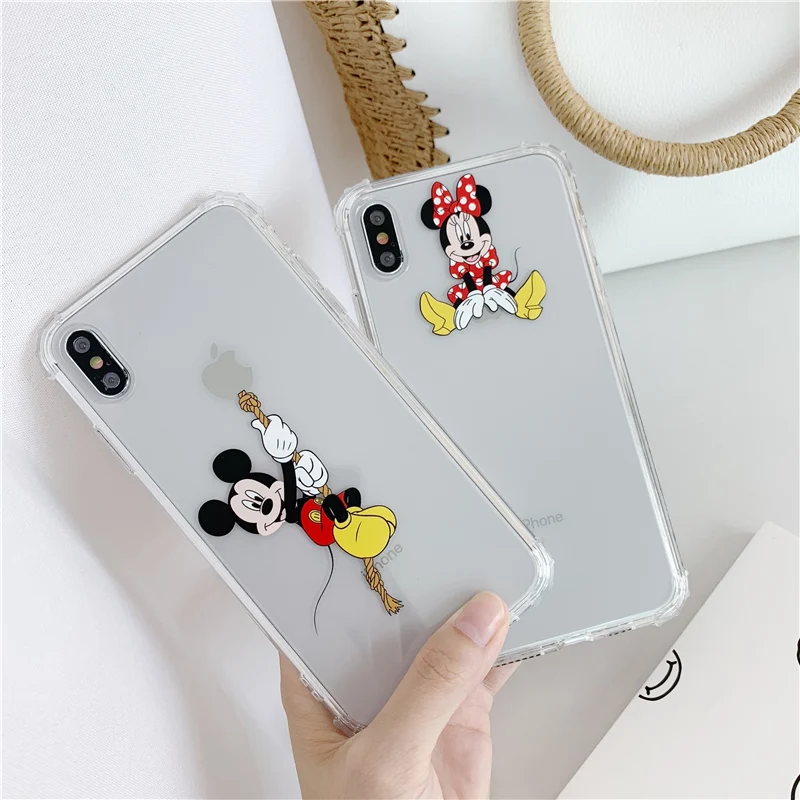 

Dual layer shockproof mickey case for iphone 6 6s 7 8 plus anti-knock scratch minnie women cover for iphone 7plus xr x xs max 10