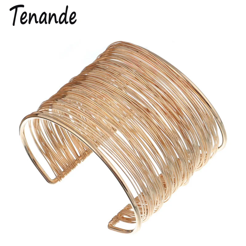 

Tenande Punk Big Statement Hollow Alloy Multi Layer Wide Bracelets & Bangles for Women Jewelry Accessories Wristbands Gifts