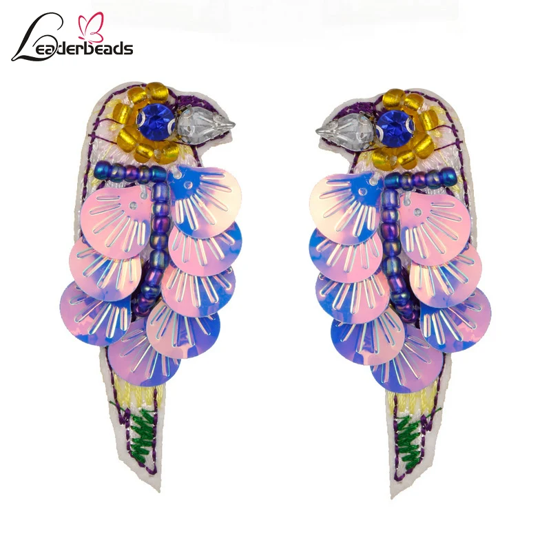 

2019Women's European Colorful Sequin Parrot Handmade Drop Earrings Trendy Personalized Resin Beads Animal Bird Earrings Jewelry