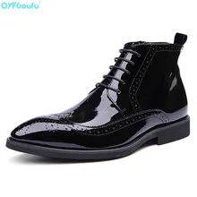 Fashion Mens Ankle Boots Genuine Leather Brogue Chelsea Boots Black Pointed Toe Patent Leather Men Dress Boots Shoes цена Fashion Mens Ankle Boots Genuine Leather Brogue Chelsea Boots Black Pointed Toe Patent Leather Men Dress Boots Shoes цены онлайн