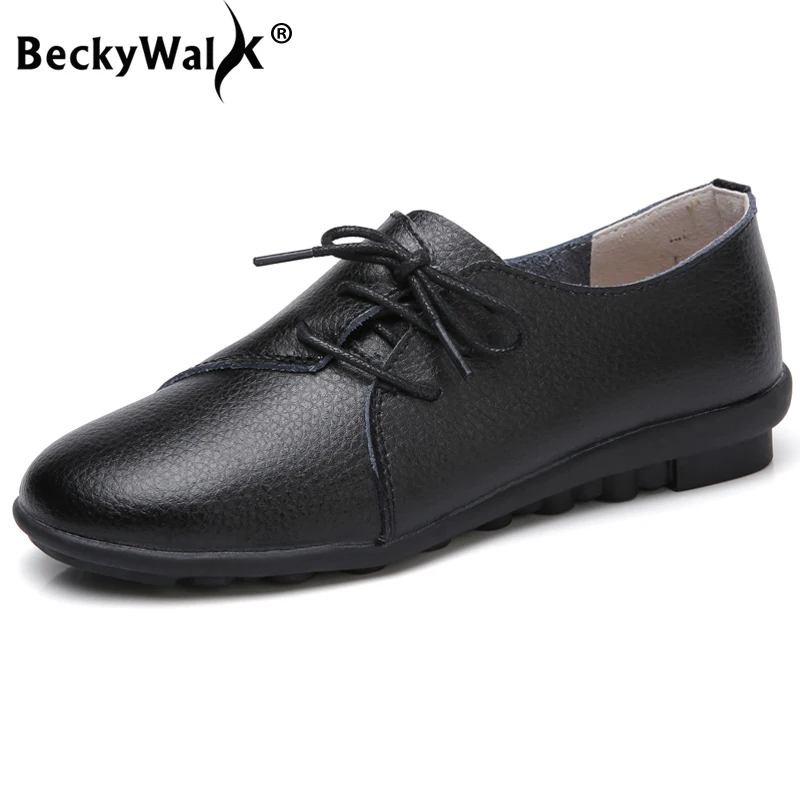 

BeckyWalk Autumn zapatos mujer Female Genuine Leather Lace Up Casual Shoes Women Flats Shoes Woman Moccasins Size 35-41 WSH2729
