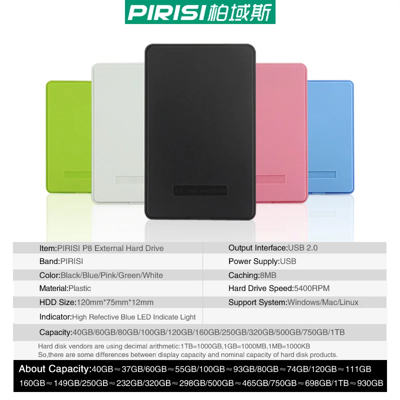 New Style 2.5'' PIRISI HDD Slim Colorful External hard drive 120GB USB2.0 Portable Storage Disk wholesale and retail On Sale New Style 2.5'' PIRISI HDD Slim Colorful External hard drive 120GB USB2.0 Portable Storage Disk wholesale and retail On Sale