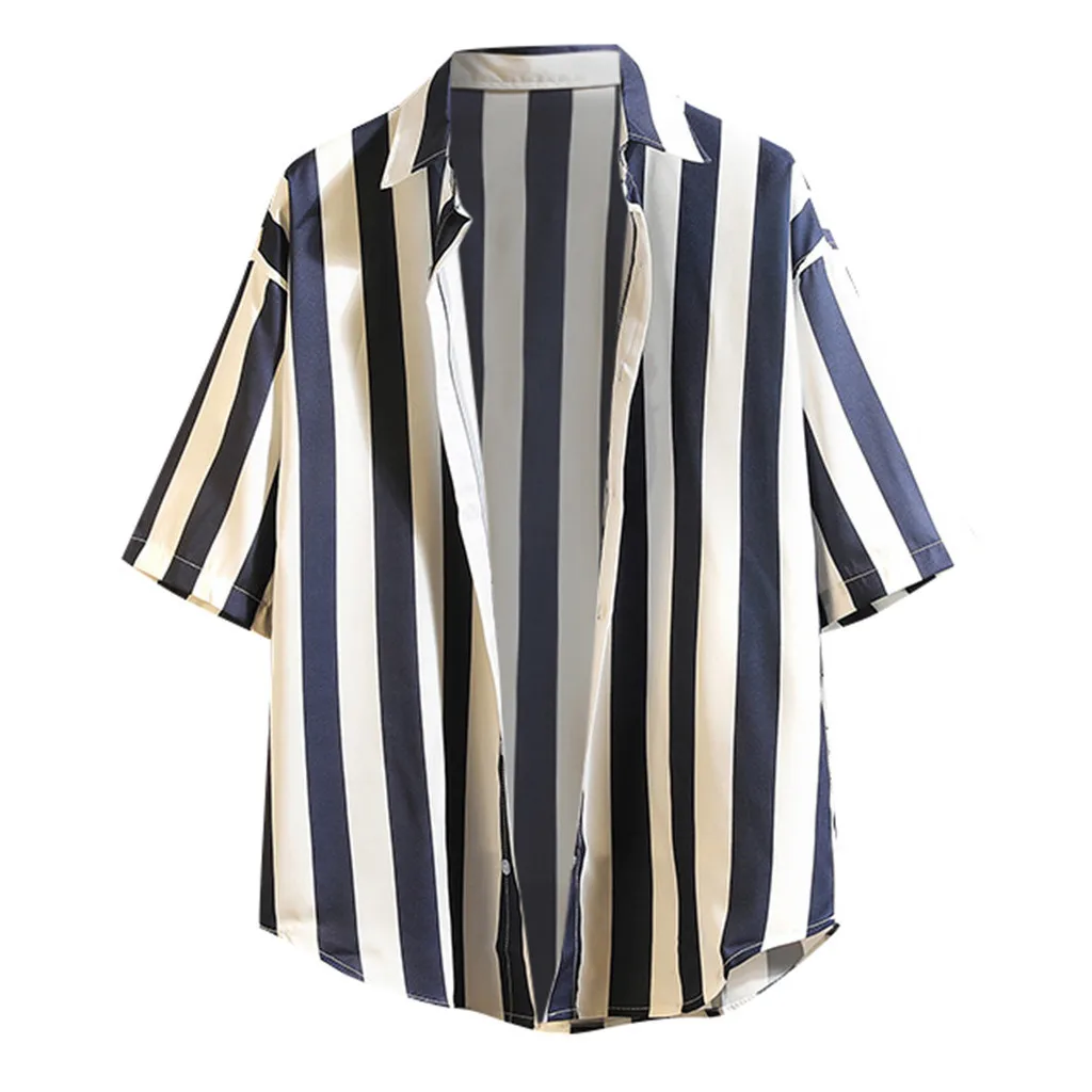 

JAYCOSIN Men's Summer Loose Casual Daily Striped Short Sleeve Shirt Casual Blouse men shirts short sleeve printed july 9