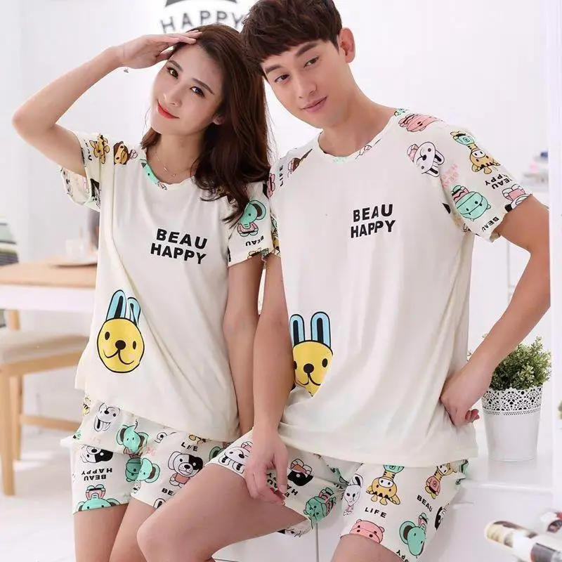 MISSKY для мужчин и женщин для влюбленных пижамные комплекты летние молочные шелковые Дышащие Модные Повседневные комплекты домашней одежды женские пижамы