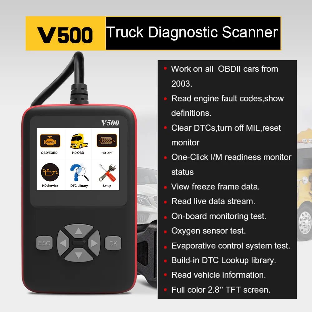 V500 Scanner For Car and Truck diagnostic tool CR-HD Device OBD Car Truck Reader Scanner