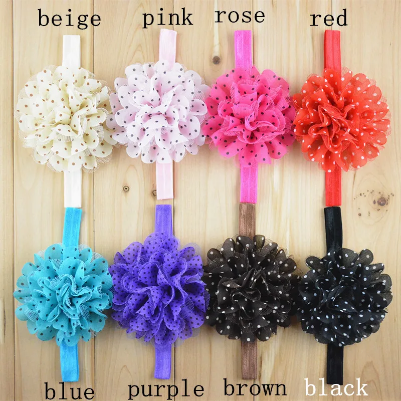 

8pcs new high quality handmade Children's hair accessories 8color14.2Inch Dot net yarn chiffon headdress flower hair band