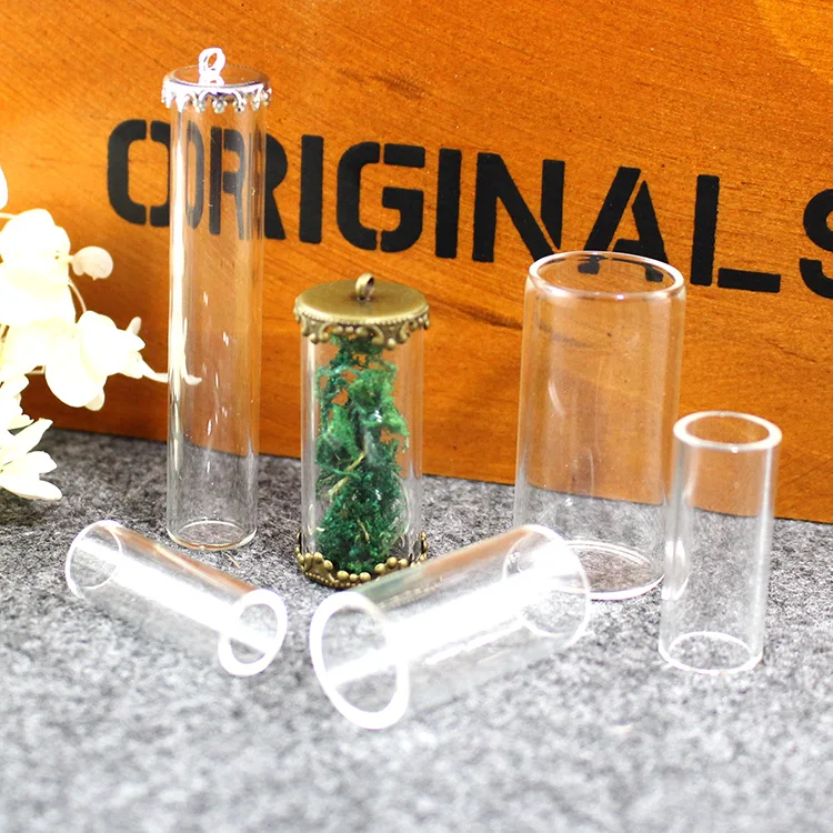 

2PCS Empty Glass Tube Bottle Pendants with One end open/Both Ends Open ,Glass Tube Without Bases Hollow Glass Necklace Pendant