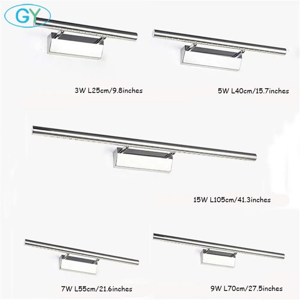 الفولاذ المقاوم للصدأ الحديث LED الجبهة مرآة ضوء الحمام ماكياج جدار مصابيح led الغرور المرحاض الحائط الشمعدانات تركيبة إضاءة