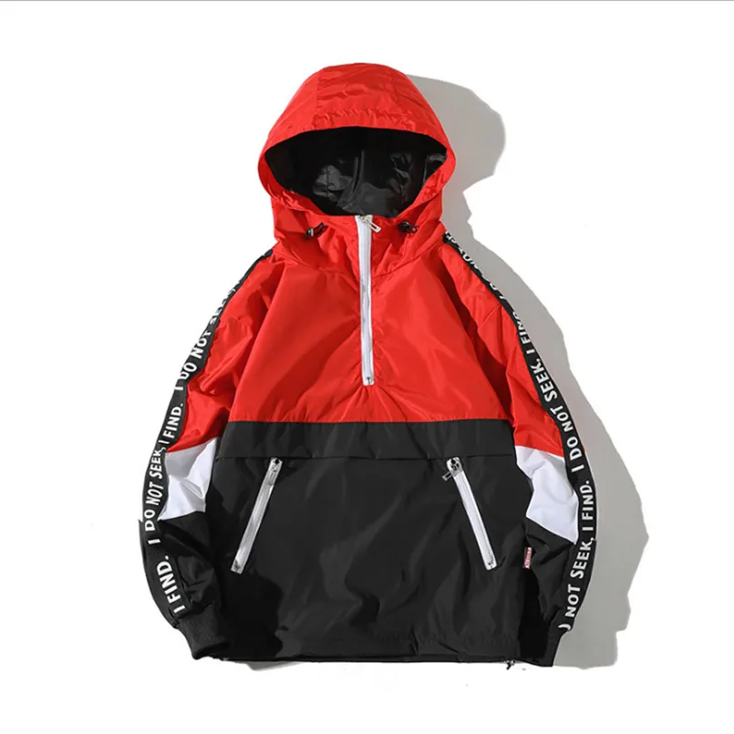 

Patchwork Color Block Pullover Hooded Jackets 2018 Autumn Zipper Tracksuit Casual Jacket Coats Hip Hop Male Streetwear Brand