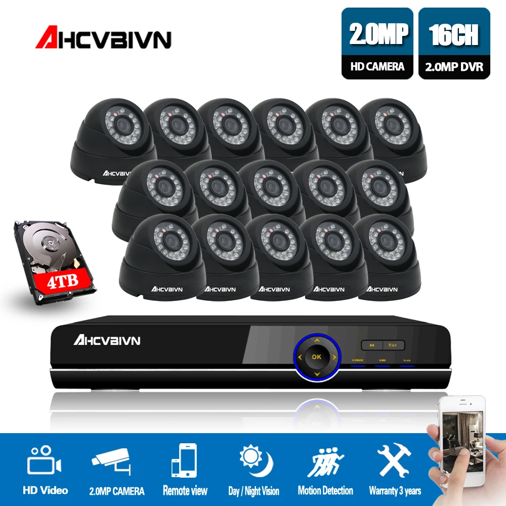 AHCVBIVN CCTV системы 16CH AHD комплект HD купол Крытый 2.0mp 1080 P камеры с ИК дома наблюдения 16 канальный DVR комплект