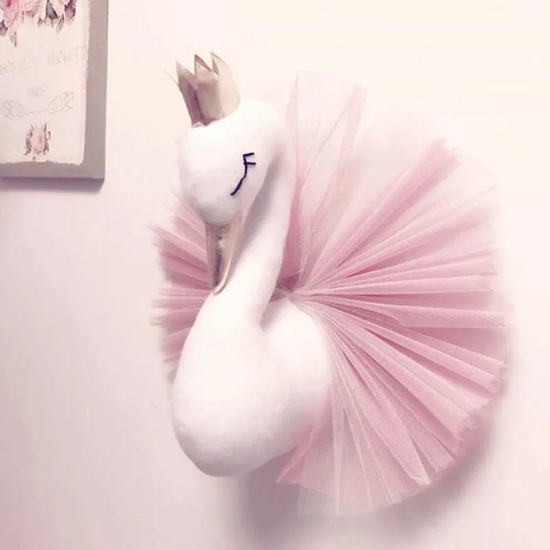 Muñeca de cisne juguetes de peluche decoración de pared corona dorada 3D Cisne pared colgante chica dormitorio decoración boda cumpleaños fiesta suministros