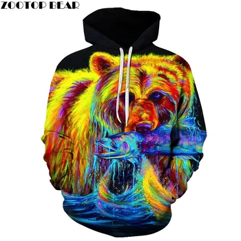 

Funny Colorful Bear 3D Hoodies Men Women Sweatshirts Unisex Pullover Autumn Tracksuits Boy Jackets Animal Printed Unisex Coats