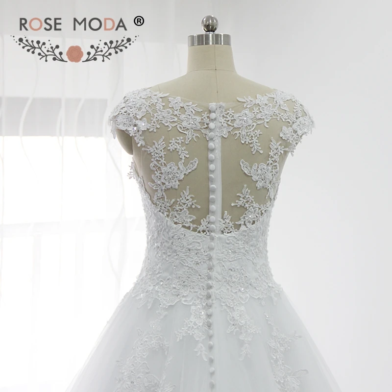 Женское свадебное платье с открытой спиной Rose Moda белое кружевное короткими