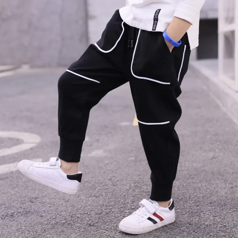 

2020Spring Boy Fashion Casual Loose Wild Cotton Trousers Kid Black Pants