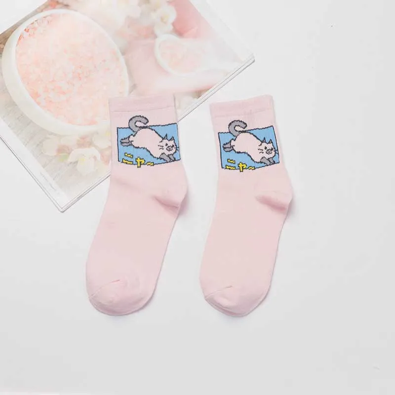 [COSPLACOOL] забавные носки в японском стиле Харадзюку с изображением печенья мопса/воздушного шара; креативные женские носки с милыми животными; Kawaii Skarpetki Sokken