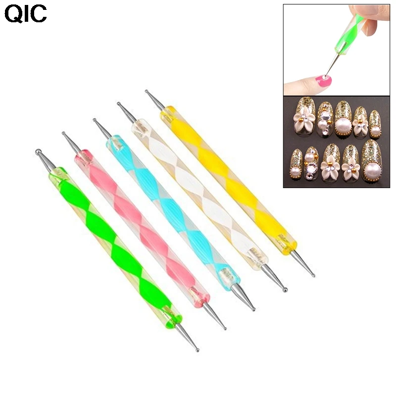 

5 Pcs Nail Dotting Tool Set Nail Brush Drawing Pen Nail Art Brush Gel Polish Decorations 2 Way Dotting Pen Marbleizing Painting
