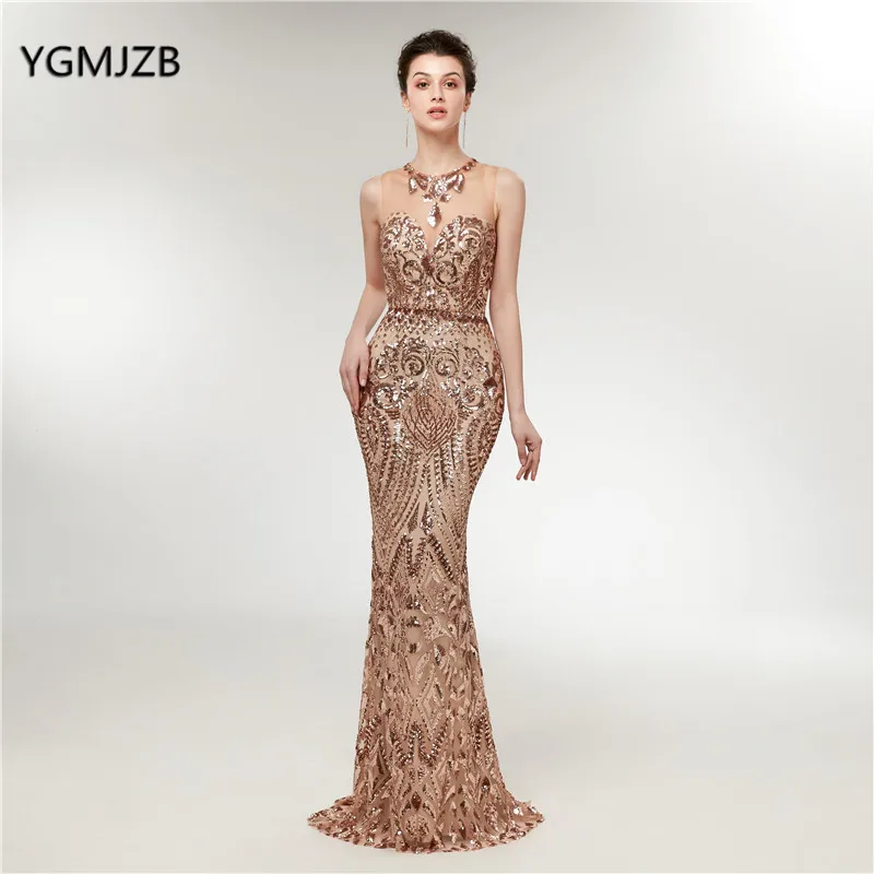 

Elegant Long Evening Dress Mermaid 2018 New Glitter Sequined Champagne Arabic Women Formal Party Gown Prom Dress Robe de Soiree