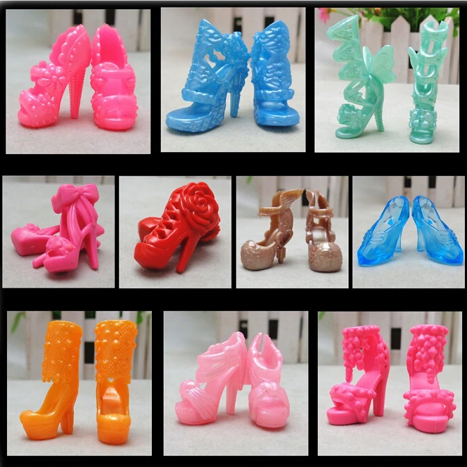 2/10/, 12 пар носочков на Цвет случайным образом фиксированный стильные туфли повязка с бантом; босоножки на высоком каблуке для куклы Барби аксессуары торговля игрушек