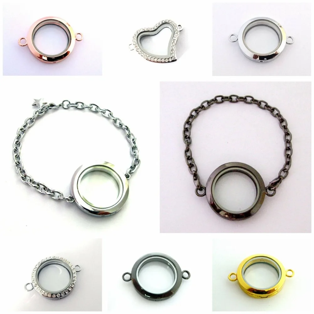 

1pc 30mm Silver/Rose Gold Gun Black Color Magnetic Heart Round Floating Memory Living Glass Locket Bracelet Fit Floating Charms