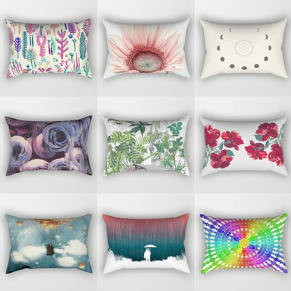 

Rose Flower Astronaut Print Pillow Case Cushion Cover Rectangle Home Decor Set