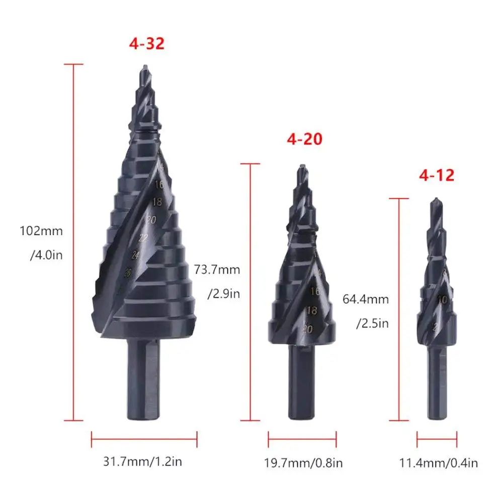3 шт. HSS титановое покрытие ступенчатое сверло Высокоскоростная сталь Кобальт нитрирование спиральное металлическое сверло треугольный хвостовик для дерева металла