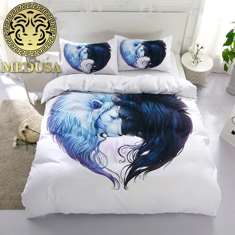 

Medusa 3d twistling lions duvet cover set king queen full twin size children bed linen set