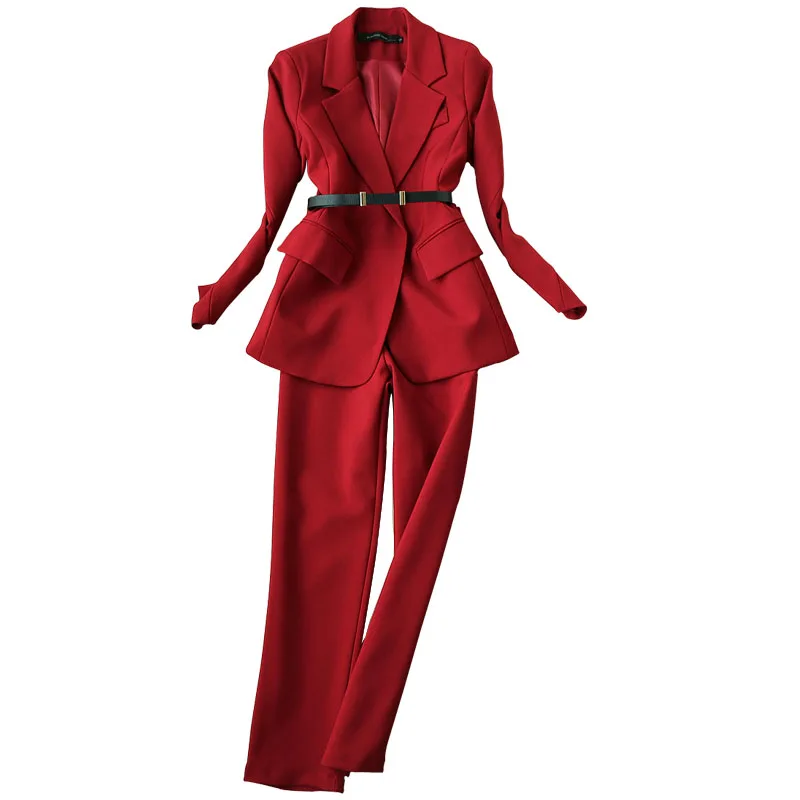 

Fashion pants suit spring and autumn new OL temperament Slim long-sleeved belt suit high waist feet pants nine pants two sets