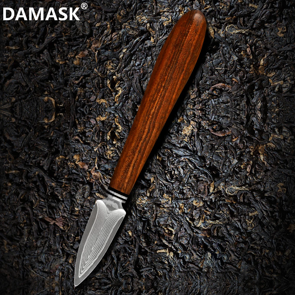 

DAMASK Damascus Knives Professional Sandalwood Tea Knife Needle Pick with Wood Hand and Box for Puer Black Tea Tuos Biluochun