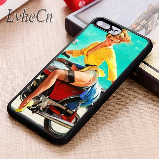 Винтажный чехол для телефона LvheCn с мотоциклом девушек iPhone 5 6s 7 8 plus 11 12 Pro X XR XS Max