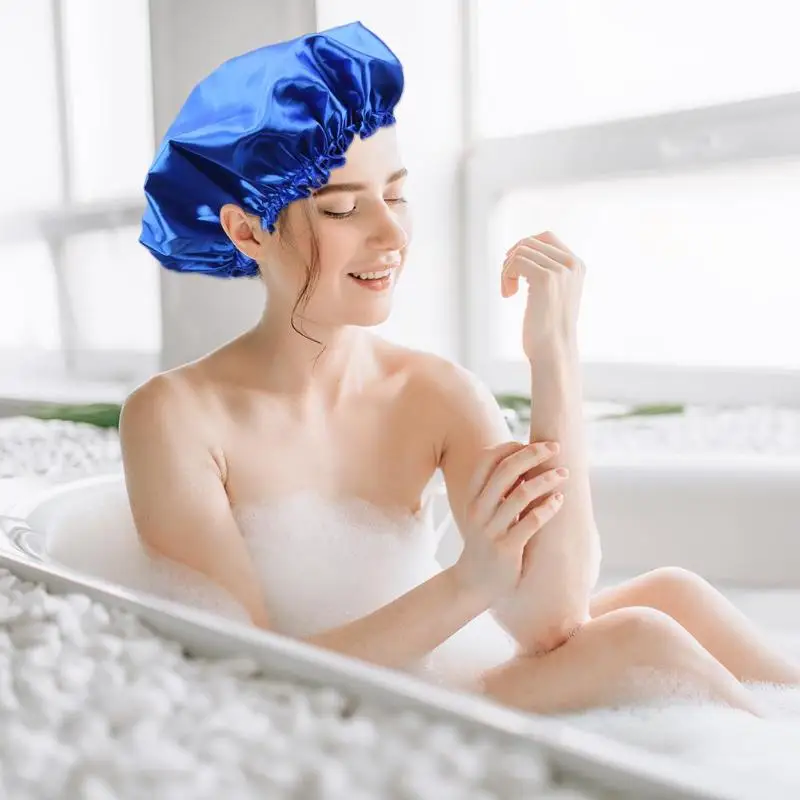 

Ladies Bonnet Solid Color Hair Care Caps Satin Night Sleep Chemotherapy Cap Women Shower Bath Hat Elastic Nightcap Beanies