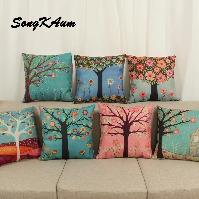 

SongKAum 18'' Tree Without Filling High Qulity Cotton Linen Decorative Cushion Cover Pillow Case Car Seat 45*45cm Pillowcase