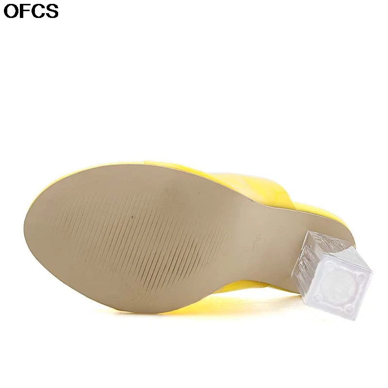 Summer Slippers Sandals Pumps PVC Crystal Square heel Sandals Women Slippers Transparent Clear High heels Women Shoes Size 35-42