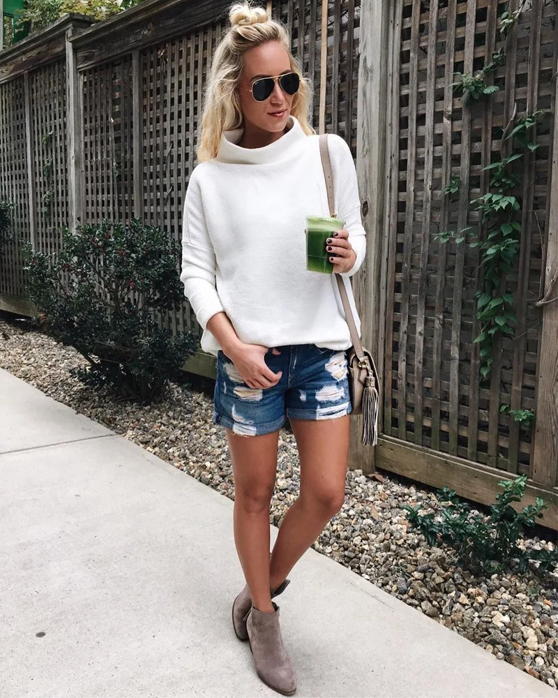 LOSSKY Long Sleeve Autumn Winter Sweater Women White Knitted Sweaters Pullover Jumper Fashion 2018 Turtleneck Sweater Female