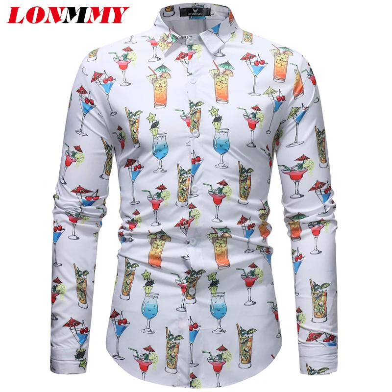 LONMMY 24 цвет гавайская рубашка Для мужчин camisa социальной masculina Для мужчин s рубашки Повседневное стройная фигура Для мужчин s одежда с длинным