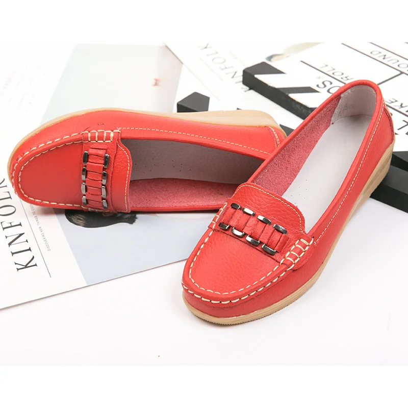 

Dumoo Brand Spring Autumn Flats Shoes Women Genuine Leather Shoes Female Loafers Slip On Soft Sole Ballet Flats Boats Shoes