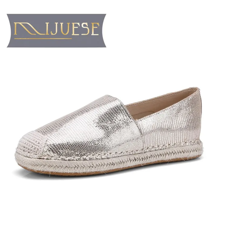 

MLJUESE 2018 women flats gold color slip on sheepskin round toe spring comfortable loafers women shoes fisherman shoes
