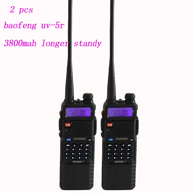 2 PCS Two Way Radio Walkie Talkie Baofeng uv-5r 3800 Battery For CB Ham Radio Station uv 5r VOX Comunicador Portable Radio Sets hunting walkie talkies