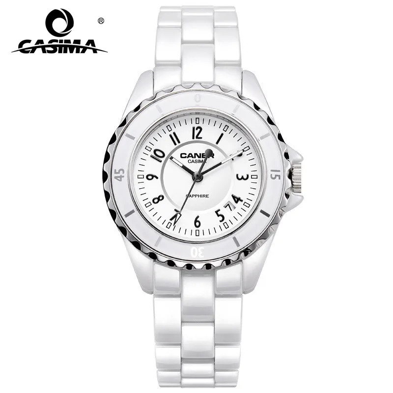 Goede Luxe Merk Vrouwen Horloges Mode Toevallige Elegante Keramische Witte Quartz Horloge Vrouwen Waterdichte 100 m CASIMA #6702