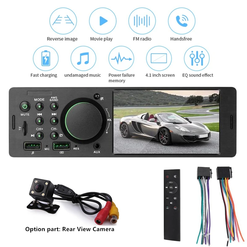 

1Din 4.1 Inch Car Stereo MP5 Player FM Radio TFT Touch screen USB AUX RCA Bluetooth4.0 Remote Control USB fast charging 7805